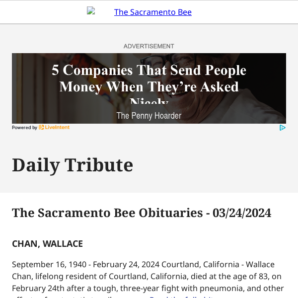 The Sacramento Bee Obituaries - 03/24/2024