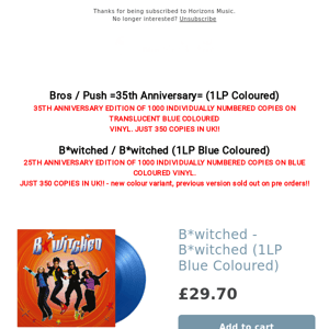 NEW! LIMITED COLOURED NUMBERED POP!! | Bros | B* Witched |(Coloured vinyl)