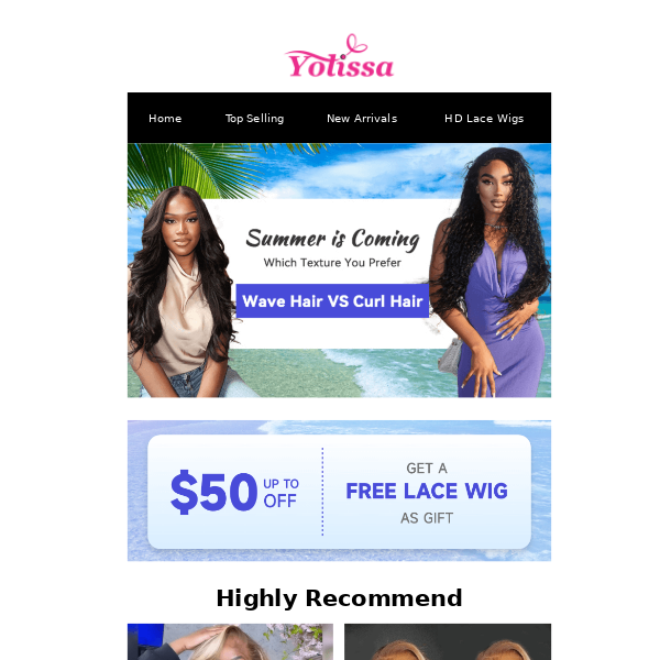 $50 off & Free lace wig! Prepare For Coming Summer