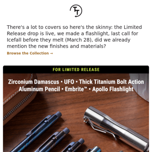 Limited Release: New Flashlight, Finishes, and Materials