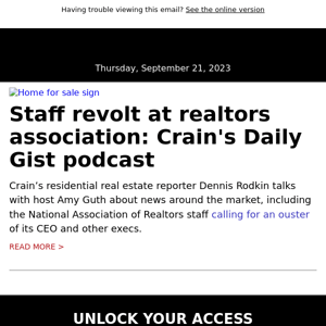 Staff revolt at realtors association: Crain's Daily Gist podcast