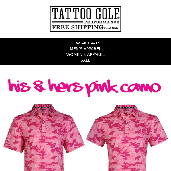 New Cool-Stretch Pink Camo Golf Shirts