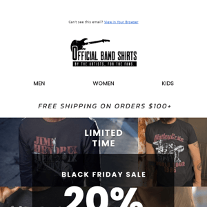 🤘 EXTENDED: 20% OFF ALL BAND TEES!! 🤘 BLACK FRIDAY IS STILL ON!