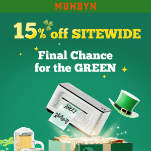 ☘️Final Chance 15% Sitewide! MUNBYN St. Patrick's Day Sale!