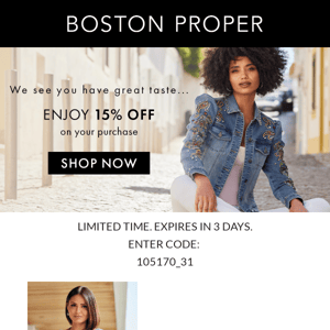 REMINDER: 15% Off Code Expiring