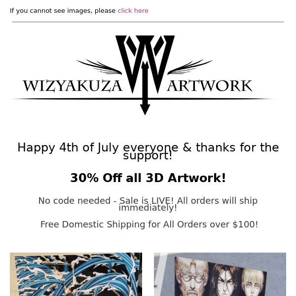 30% OFF ALL 3D ARTWORK! 4TH OF JULY SALE!! || Wizyakuza.com