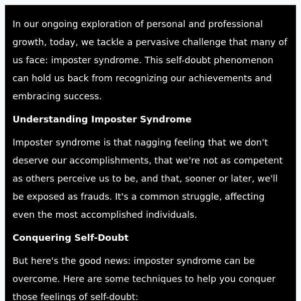 Overcoming Imposter Syndrome: Techniques to Overcome Self-Doubt and Embrace Success