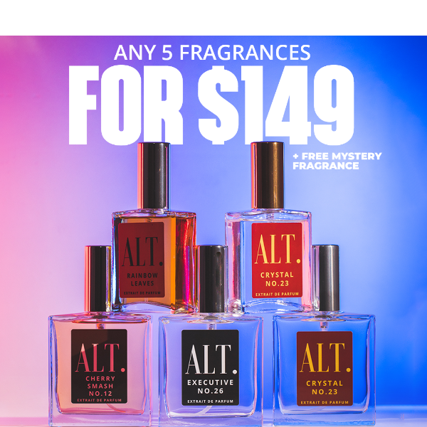 5 fragrances for $149 + Free Mystery Fragrance!