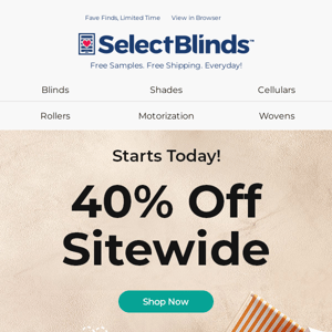 Get Blinds You'll ❤️ with 40% Off Sitewide