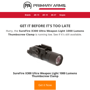 🔥 Running low on SureFire X300 Ultra Weapon Light 1000 Lumens Thumbscrew Clamp! 🔥