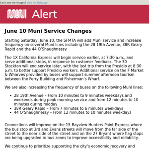 Reminder: June 10 Service Changes