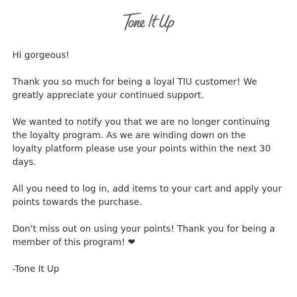 An update regarding your loyalty points 🤍