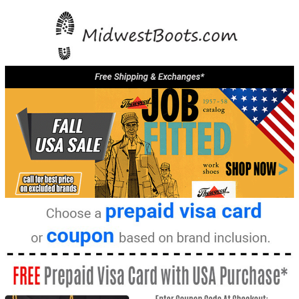 Fall Offer:  FREE Visa Gift Card with U.S.A. Boots