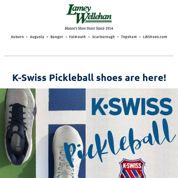 Pickelball shoes are in stock at Lamey Wellehan