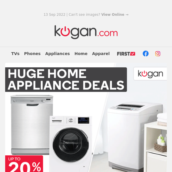 Up to 20% OFF Fridges, Washing Machines & More Home Appliances*