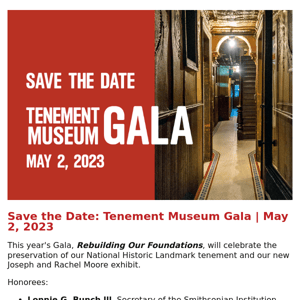 Save the Date: Tenement Museum Gala – May 2!