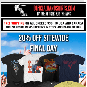 Ends Tonight: 20% Off All Band Tees & Hoodies Sitewide 🙌