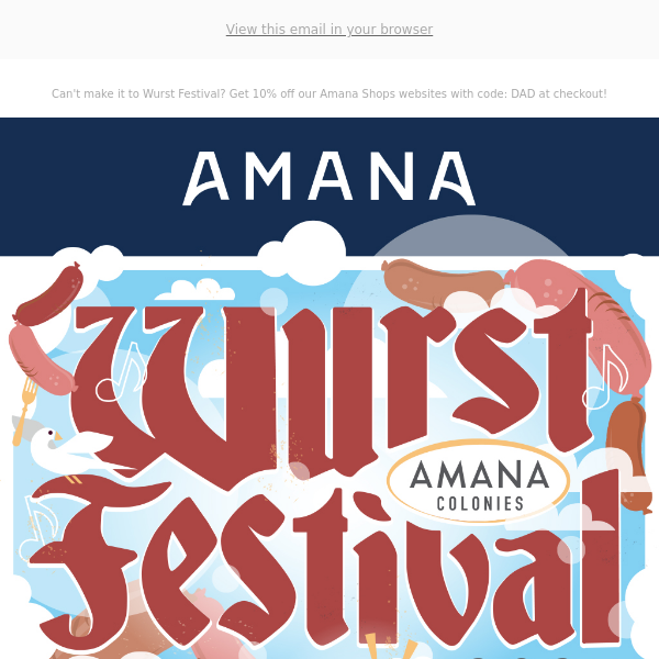🌭 Can't make it to Wurst Festival? 👉 Get 10% OFF online for DAD @ amanashops.com
