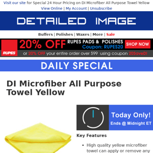 DI Microfiber All Purpose Towel Yellow One Day Sale!