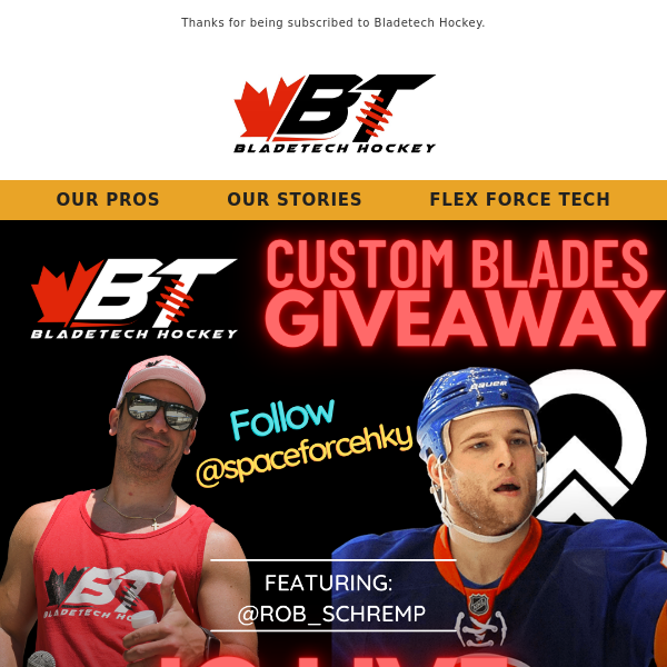 Win free blades! We're back on IG Live - featuring NHLer Rob Schremp and Space Force Hockey