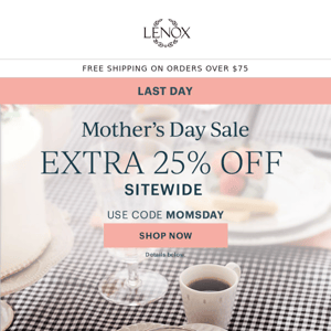 25% Off For Mother’s Day!