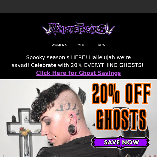 Hurry! 20% OFF on All Ghost Items at Vampire Freaks Ends Soon! 👻🖤