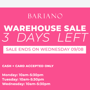 WAREHOUSE OUTLET SALE - ONLY 3 DAYS LEFT