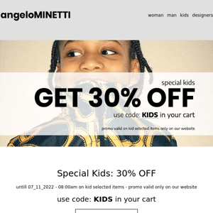 Last day: get 30% OFF on kids!