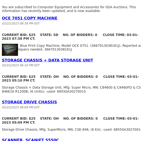 GSA Auctions Computer Equipment and Accessories Update