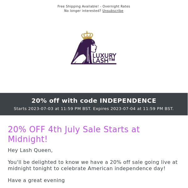20% OFF 4th July SALE starts at Midnight tonight!
