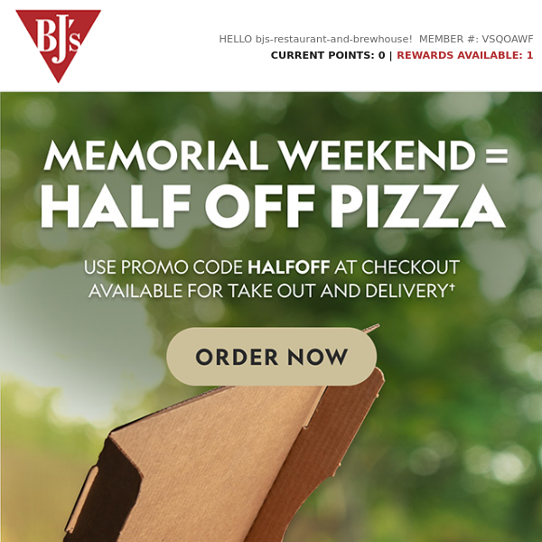 Get Half Off Large Pizzas this Memorial Weekend!