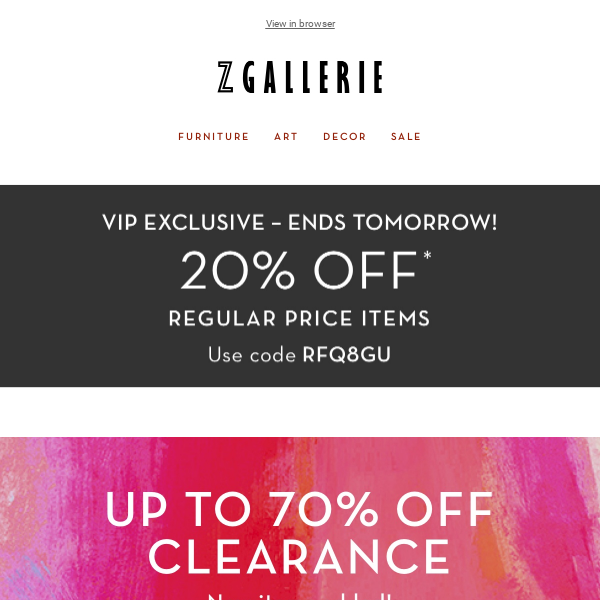 ENDS TOMORROW! 20% Off VIP Savings Just For You