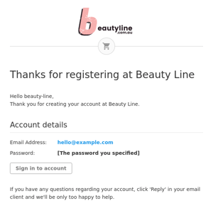 Thanks for registering at Beauty Line