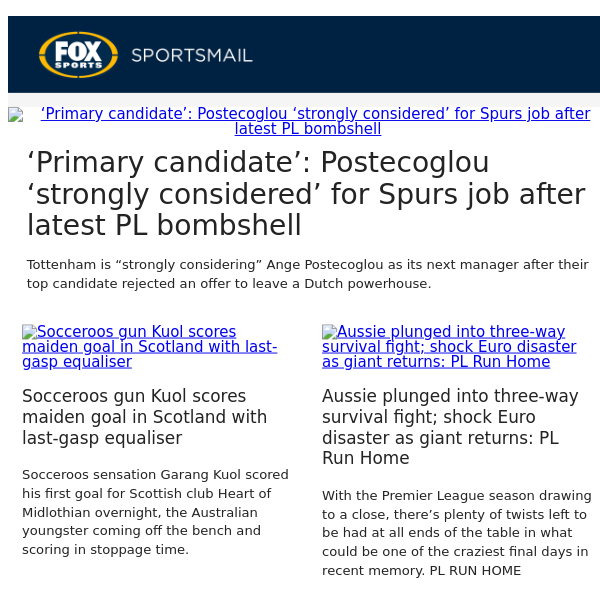 ‘Primary candidate’: Postecoglou ‘strongly considered’ for Spurs job after latest PL bombshell