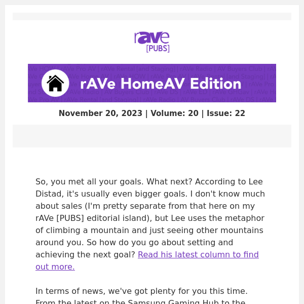 rAVe HomeAV Edition — Volume 20, Issue 22