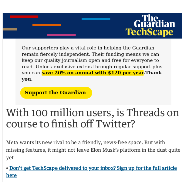 TechScape: With 100 million users, is Threads on course to finish