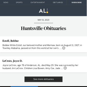 Huntsville obituaries for May 31, 2023