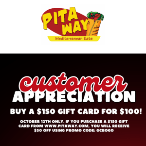 TODAY ONLY! CUSTOMER APPRECIATION!