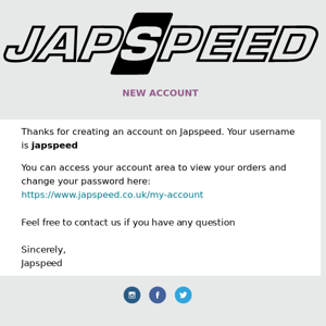 Your Japspeed account has been created!