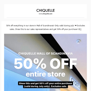 MALL OF SCANDINAVIA: 50% OFF ENTIRE STORE!