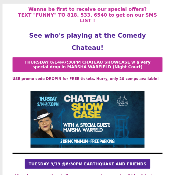 See what's coming up at the Comedy Chateau!