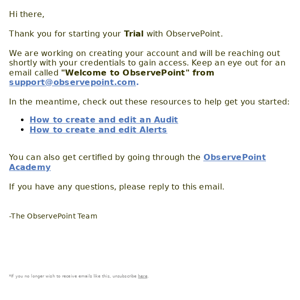 Creating Your Trial Account for https://ObservePoint.com