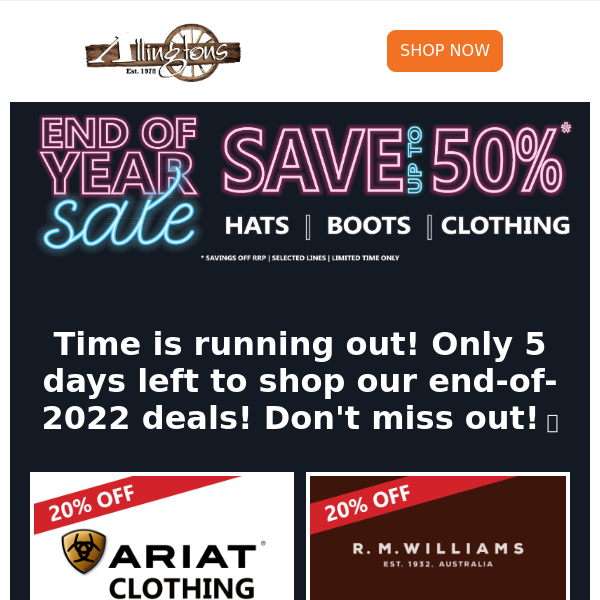 R.M.Williams - Shop our End of Season Sale - up to 50%