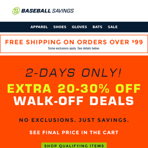 2-Days Only! Extra 20-30% Off Walk-Off Deals!