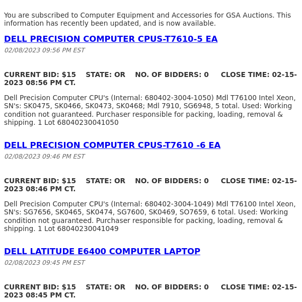 GSA Auctions Computer Equipment and Accessories Update