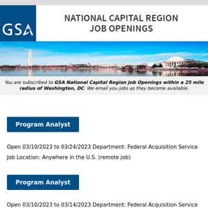 New/Current Job Opportunities in the GSA National Capital Region