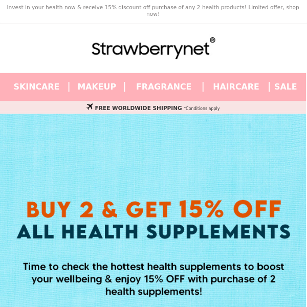 GET 15% OFF with purchase of 2 health supplements!🎉