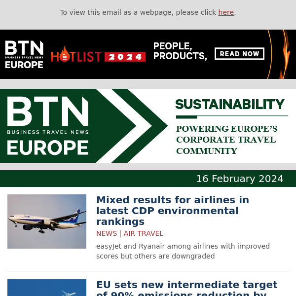 The Sustainability Wrap: Airline rankings | New EU emissions reduction target