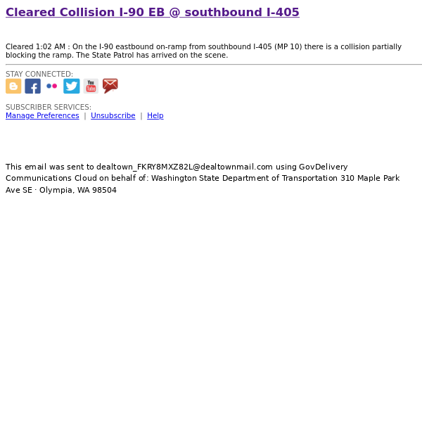 Collision I-90 EB @ southbound I-405