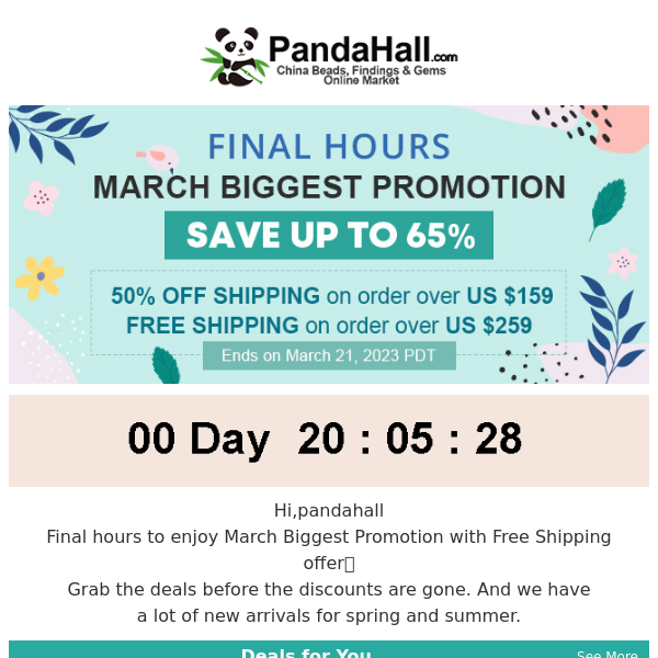 Gone in 48 Hours! March Promotion Save up to 65% with Free Shipping Offer